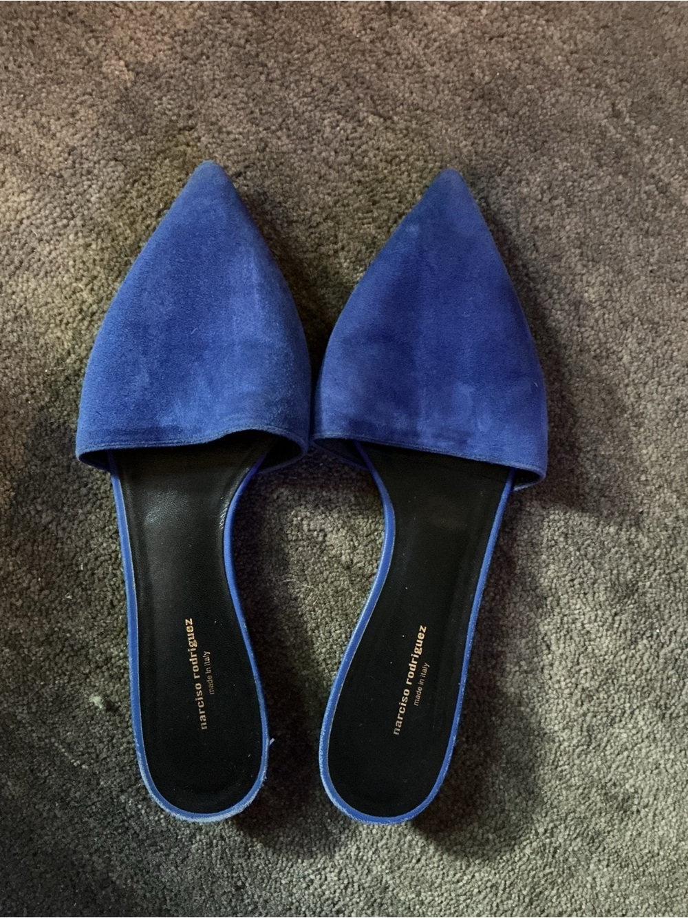 Narciso Rodriguez Royal Blue Pointed Suede Slide Mules